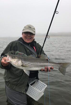 Cheryl Scherf, a school teacher in Cleveland Ohio, has been fly fishing and tying flies for seventeen years. 
Cheryl particularly enjoys tying striped bass flies, which she uses fishing the beaches of Cape Cod.
Cheryl also ties trout flies and enjoys stream fishing for trout whenever she can.  She has tied at several fly shows over the past several years.